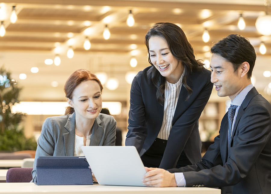 Business professionals collaborating in a modern office